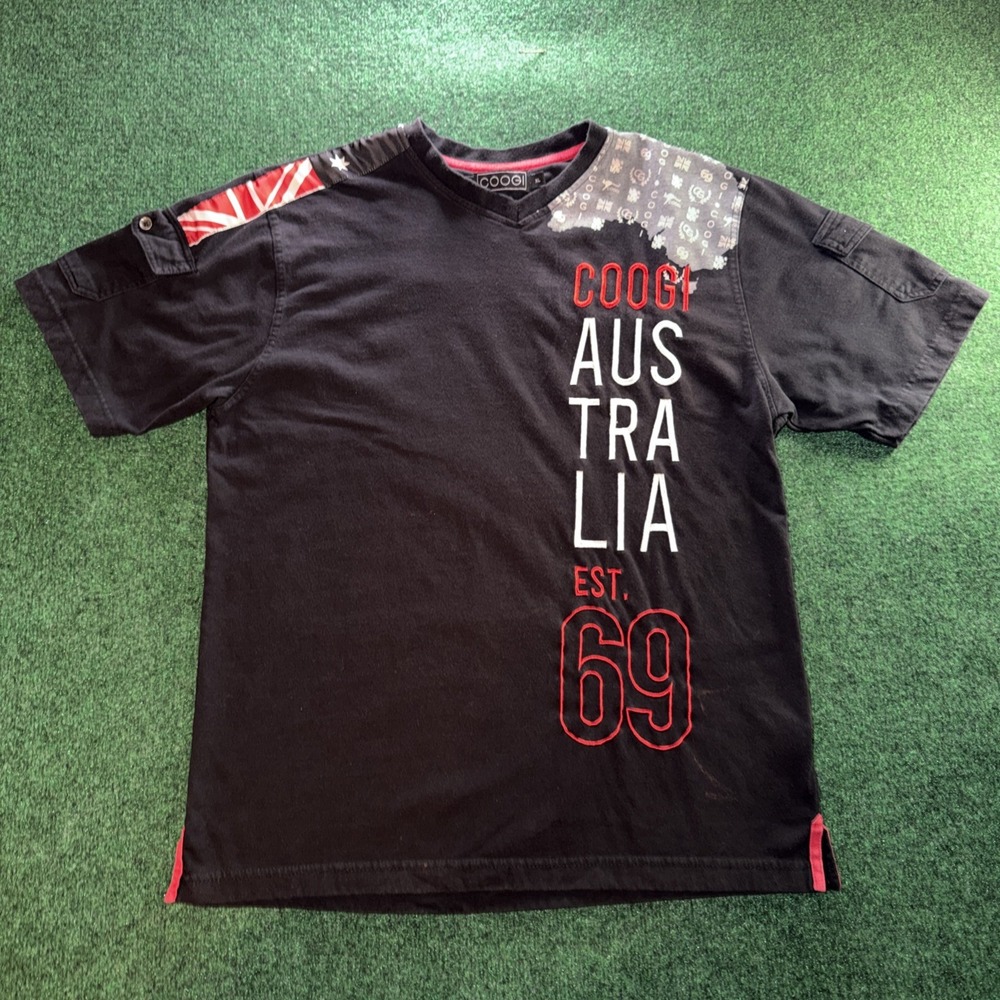 Vintage Coogi Australia Embroidered V Neck Shirt Men's XL Black Red White T